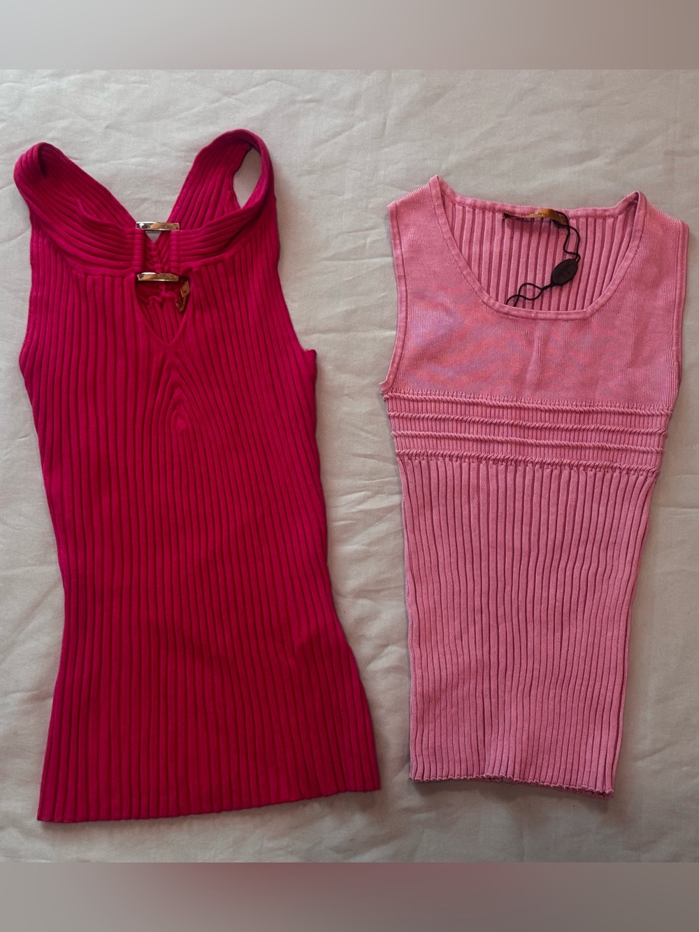 Belladini Pink Ribbed Knit Tank Top Bundle Size M & L Y2K Stretch Sleeveless